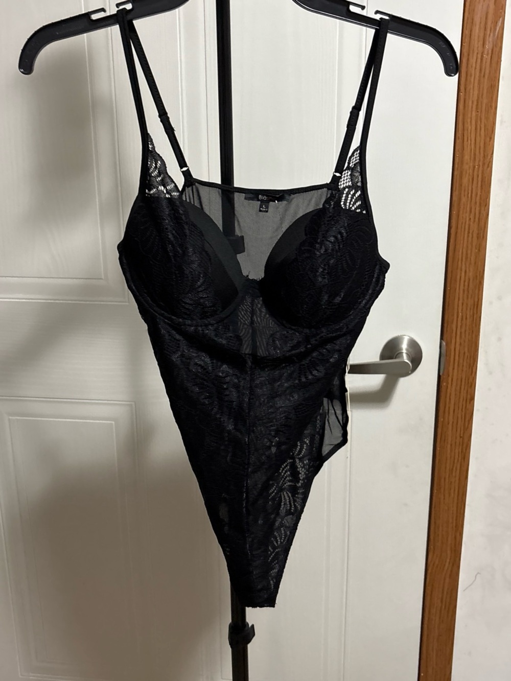 Black Lace Underwire Bodysuit with Adjustable Straps